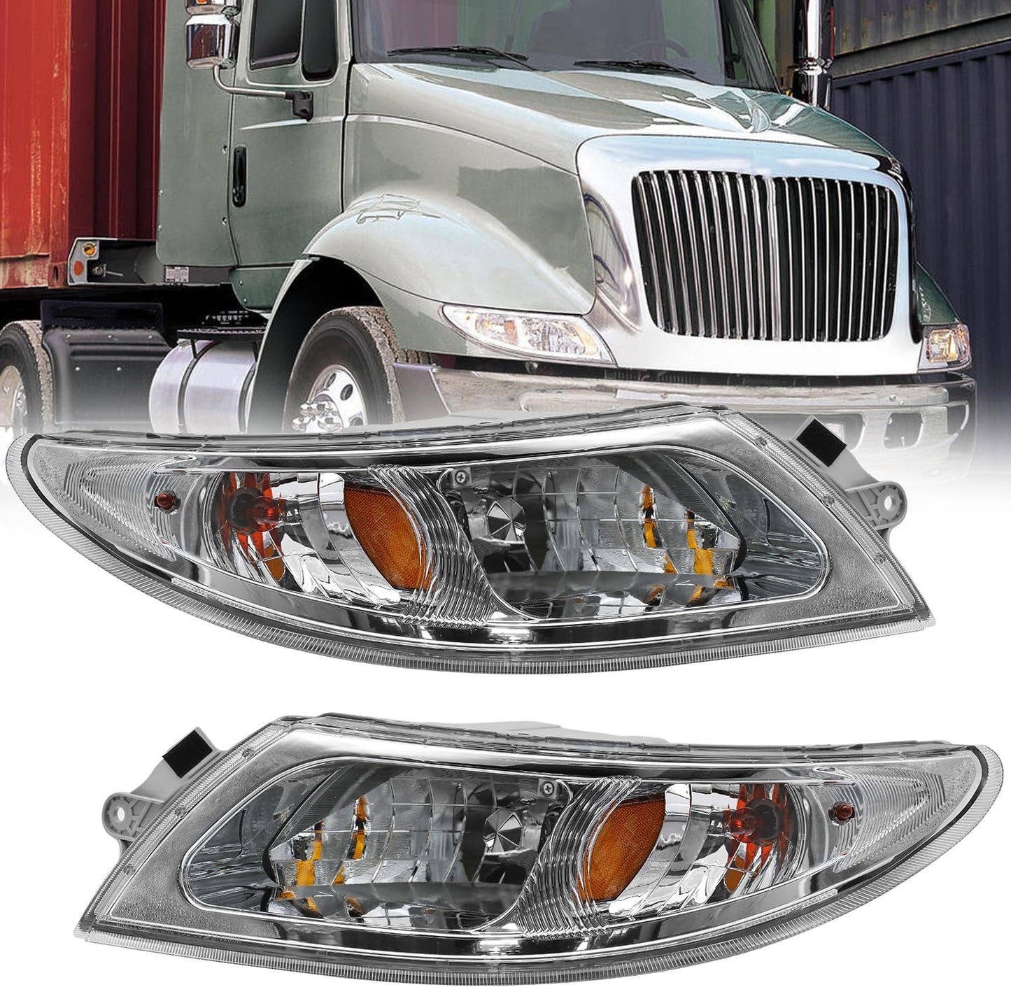 Headlights Assembly Fit for International Durastar 4200 4300 4400 4900 Truck,2002-2018 International 4300 Headlight Headlamp PairPair Driver (Right Side)