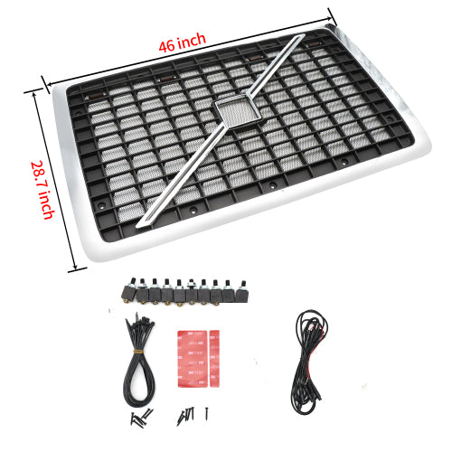 Front Hood Radiator Grille Grill Fit for 2004-2017 Volvo VNL Semi Trucks with Bug Screen and Light Strip (TR003)