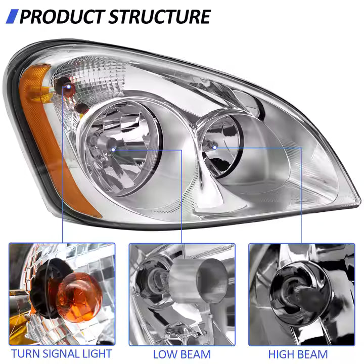 Headlights Assembly FIT for Freightliner Cascadia 2008-2017, Sold As Pair, Chrome Housing and Amber Reflector