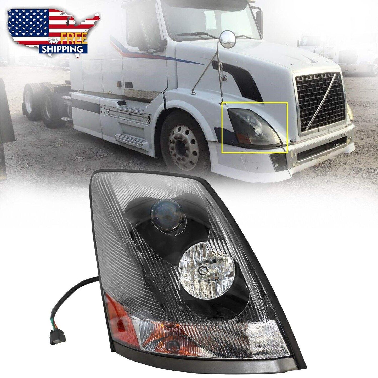 For Volvo VNL 2004-2017 Semi Truck Black Projector Halogen Headlight Right