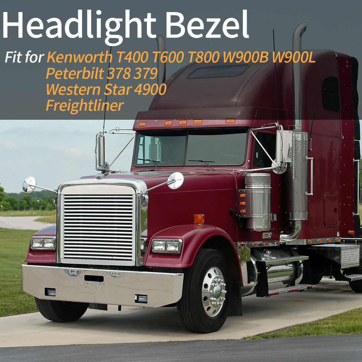 Headlight Frame Pair Dual Rectangle for Kenworth C500 T600 W900
