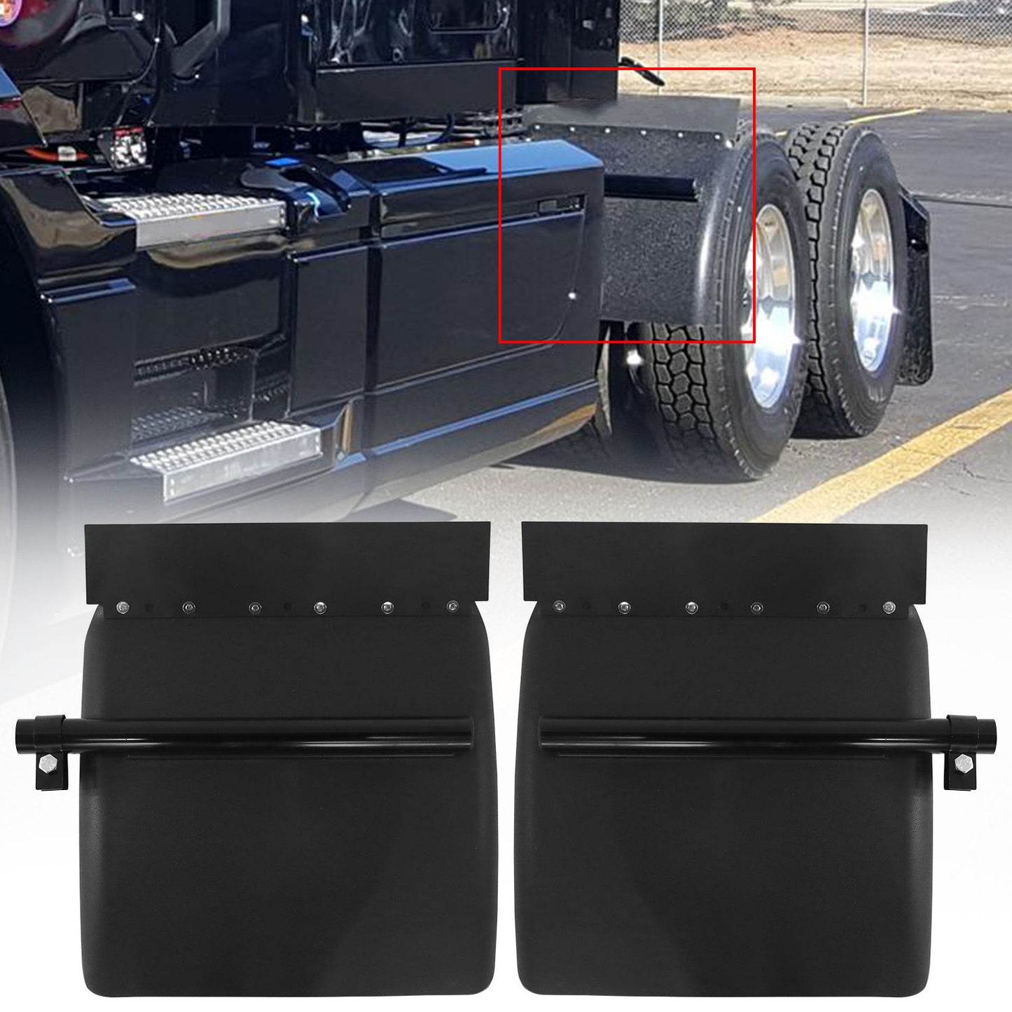 Quarter Fender 24"x24" for Semi Truck Black Poly Pair Freightliner Volvo VNL Set
