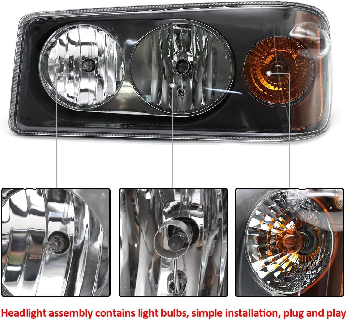 Headlights Assembly Fit for Mack Granite GU713 Lamp with Halogen Bulbs and Warm White,Both Sides Compatible with Select Mack ModelLeft Driver Side