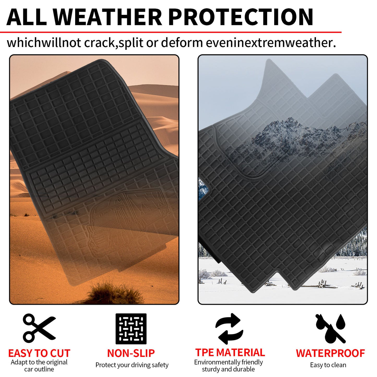 Fronts Rubber All-Weather OEM Floor Mats Fits 2008-2017 Freightliner Cascadia, 3 Pcs