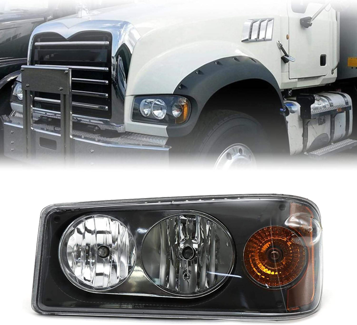 Headlights Assembly Fit for Mack Granite GU713 Lamp with Halogen Bulbs and Warm White,Both Sides Compatible with Select Mack ModelLeft Driver Side