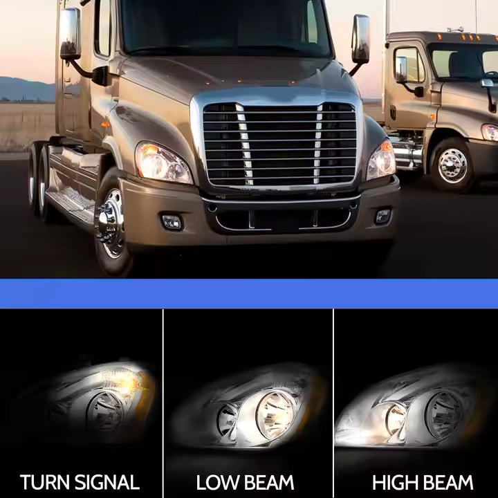 Headlights Assembly FIT for Freightliner Cascadia 2008-2017, Sold As Pair, Chrome Housing and Amber Reflector