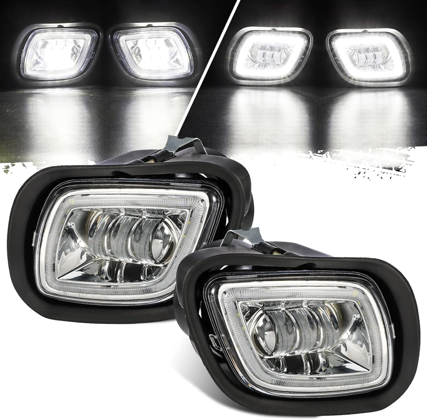 Modified Full LED Fog Lights for Freightliner Cascadia 2008-2017, Sold As One Pair, Clear Lens White Light