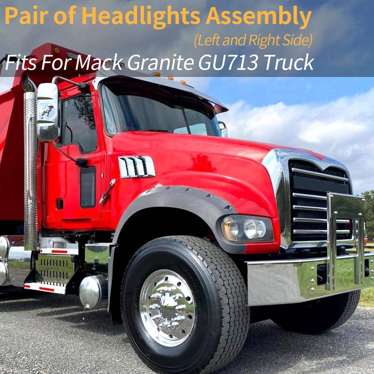 Headlights Assembly Fit for Mack Granite GU713 Lamp with Halogen Bulbs and Warm White,Both Sides Compatible with Select Mack Model Right Passenger