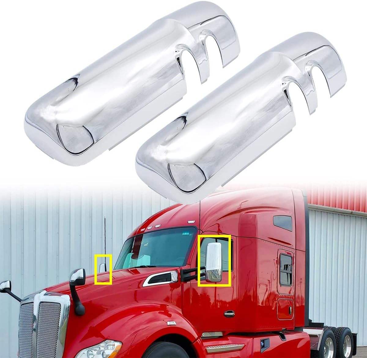 Chrome Door Mirror Cover for Kenworth T680, Side Mirror Cover Driver Left +Right Side Fit Kenworth T680/T880 From 2013 to Onward