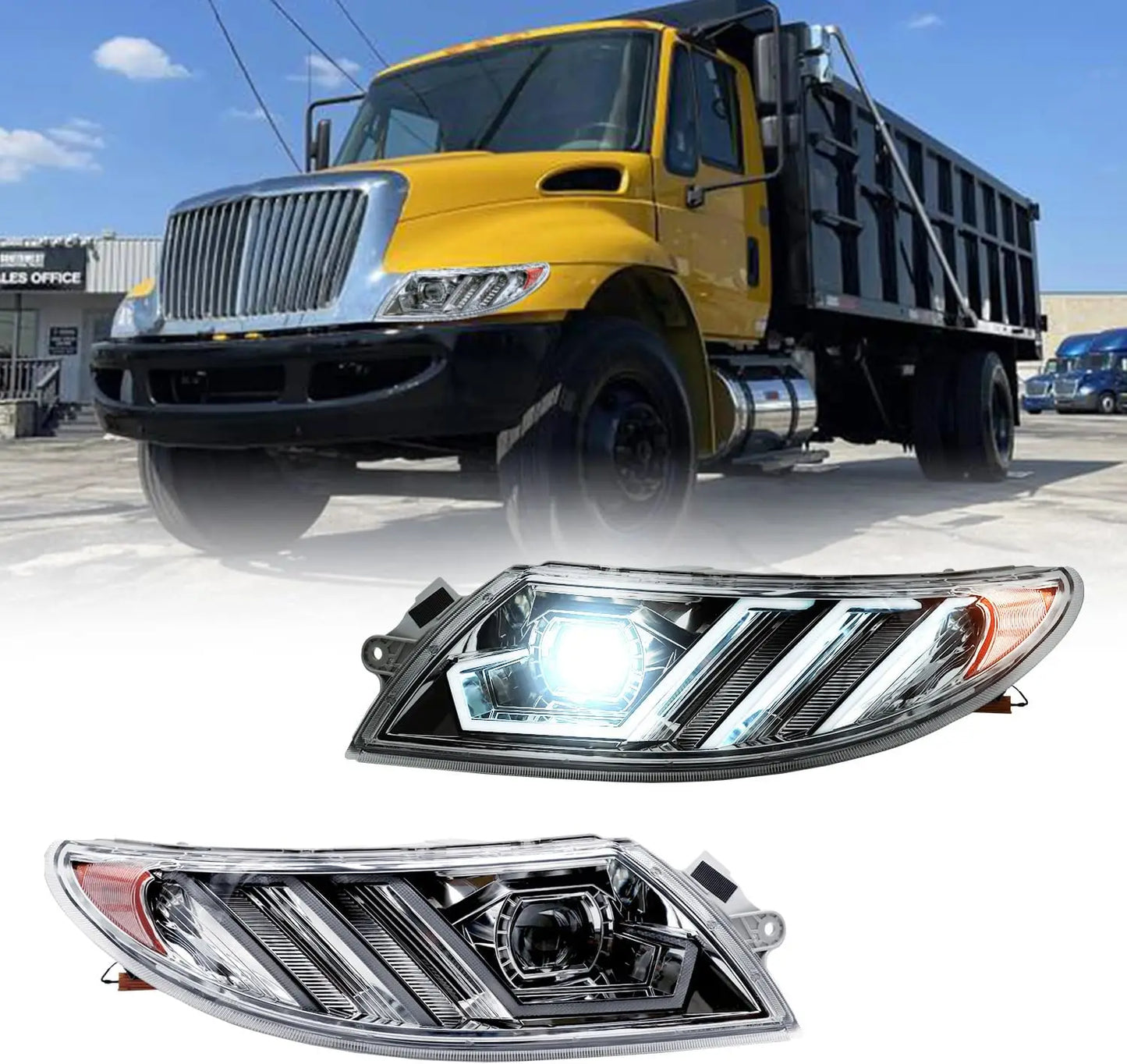 LED Headlights Assembly Fit for International Durastar 4200 4300 4400 4900 Truck, Pair Left/Driver Side and Right/Passenger Side