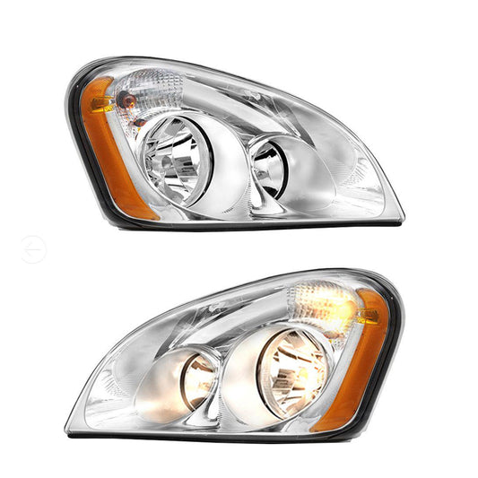 Headlights Assembly FIT for Freightliner Cascadia 2008-2017, Sold As Pair, Chrome Housing and Amber Reflector