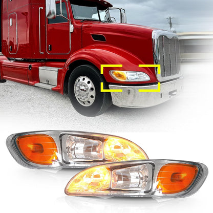 For Peterbilt 386 Headlight Pair Assembly Chrome