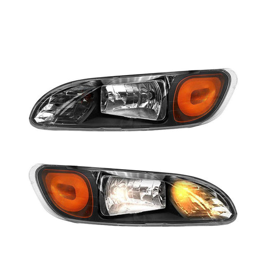 Pair Headlight+Corner Light Compatible with Peterbilt 375 385 Trucks Halogen Headlamps Assembly Clear Lens+Amber Lens (Plastic)