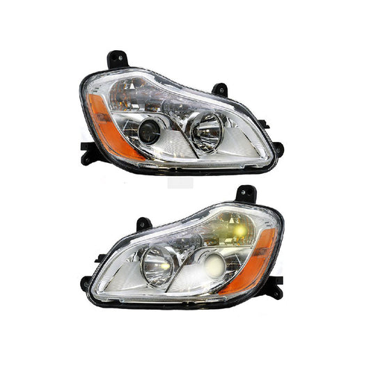 Headlight Assembly Fit for Kenworth T680 2013-2021, Halogen Headlights Headlamps W/Bulbs Chrome House A Pair of Headlight Assembly