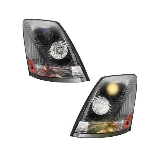 For Volvo VNL 2004-2017 Semi Truck Black Projector Halogen Headlight Set Pair