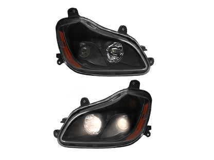 Headlight Assembly Fit for Kenworth T680 2013-2021, Halogen Headlights Headlamps W/Bulbs Black House Black, A Pair of Headlight Assembly