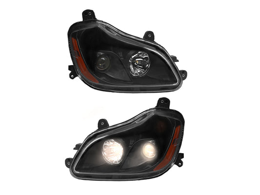 Headlight Assembly Fit for Kenworth T680 2013-2021, Halogen Headlights Headlamps W/Bulbs Black House Black, A Pair of Headlight Assembly