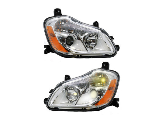 2013-2021, KENWORTH-T680 Headlight assembly, US version, halogen, bulb included, white frame and white cover with orange reflector, left + right