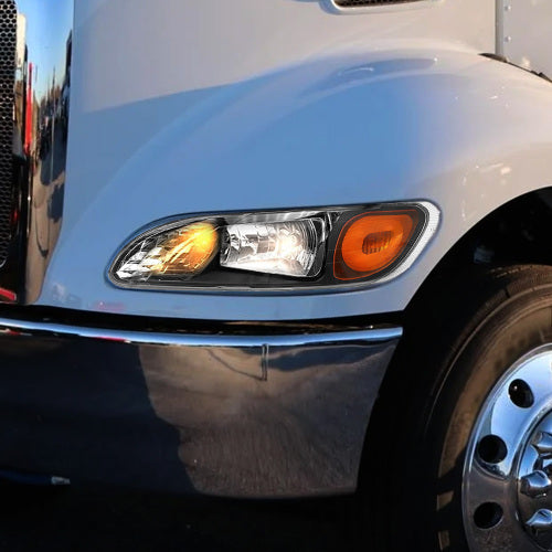 Black Headlight Assembly Fit For 2005-2015 Peterbilt 325 330 335 337 340 348 382 384 386 387, Left/Driver and Right/Passenger Pair Side