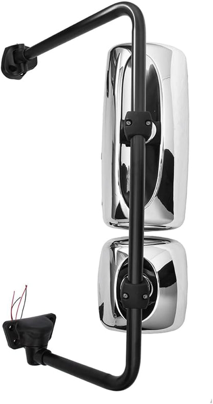 Defrost Heated Chrome Door Mirror for Freightliner M2, Side Mirror Assembly with Arm for Freightliner Columbia 2003-2016 Semi Trucks Accessories Driver Left Side