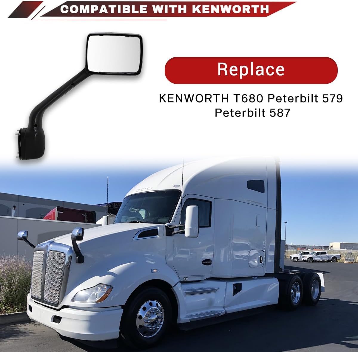 For Kenworth T680 Hood Mirror Chrome