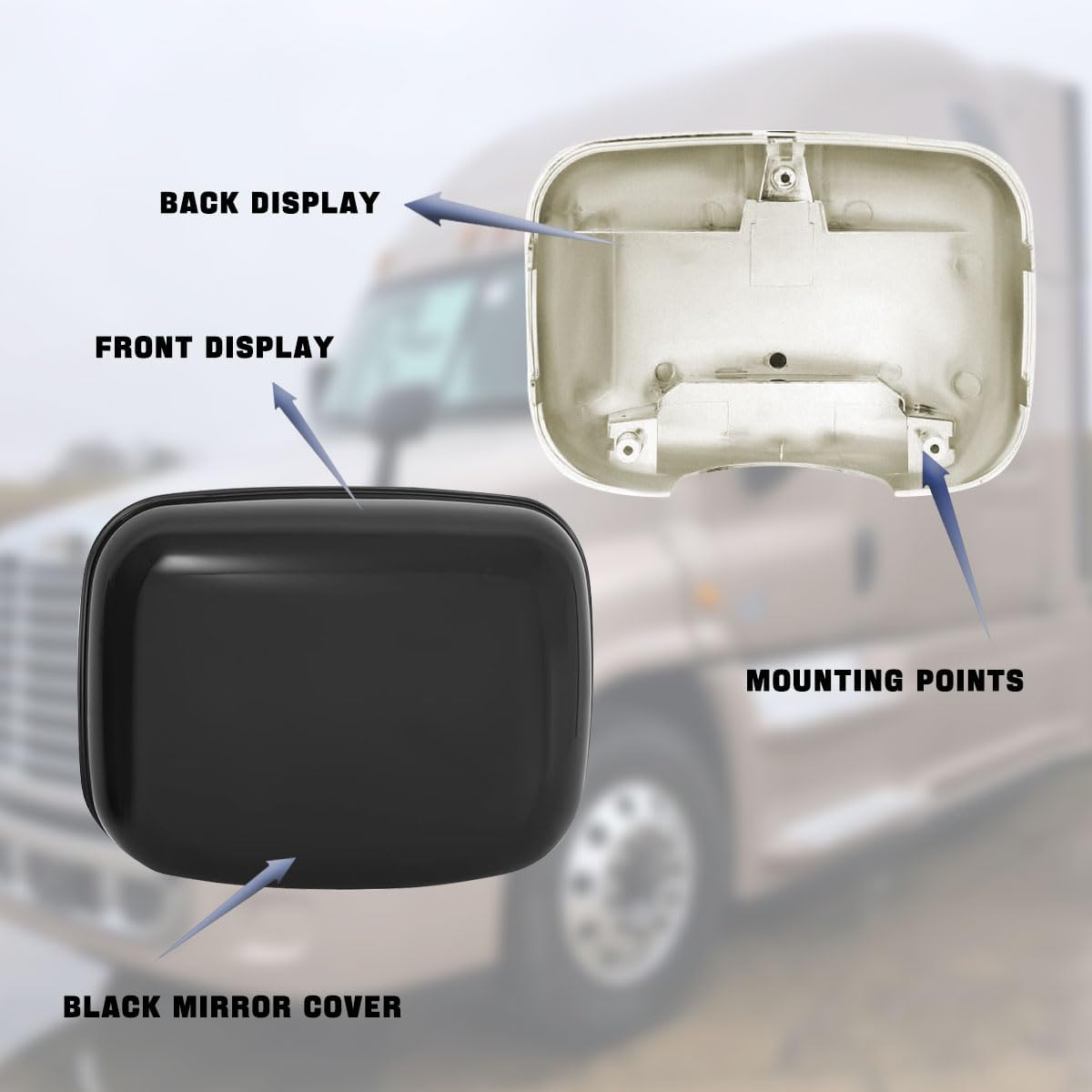 The new Cascadia cover mirror assembly is in black and does not come with heating