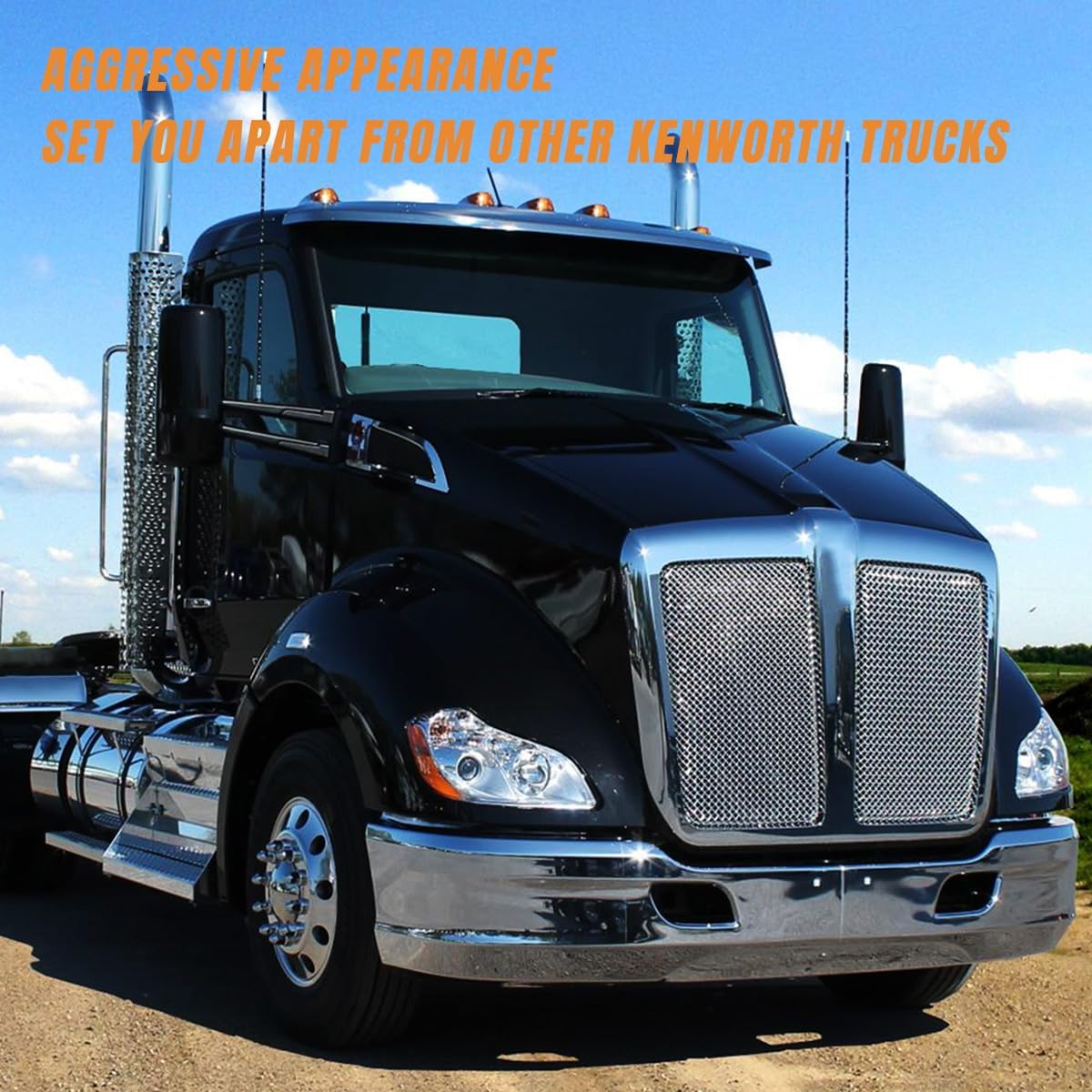 2013-2021, KENWORTH-T680 Headlight assembly, US version, halogen, with bulb, white frame, white cover, orange reflector, left+right