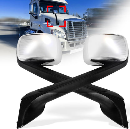 US Warehouse Local Stock Heated Pair Set Chrome Hood Mirror Fit for Freightliner New Cascadia 2018+ LH+RH Side