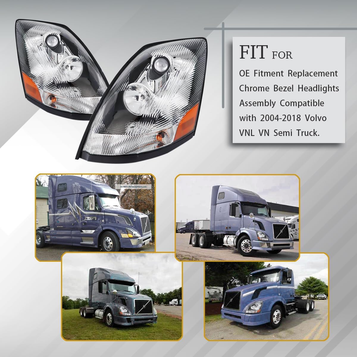 FOR 2004-2017 VOLVO VNL HEADLIGHT HALOGEN SET