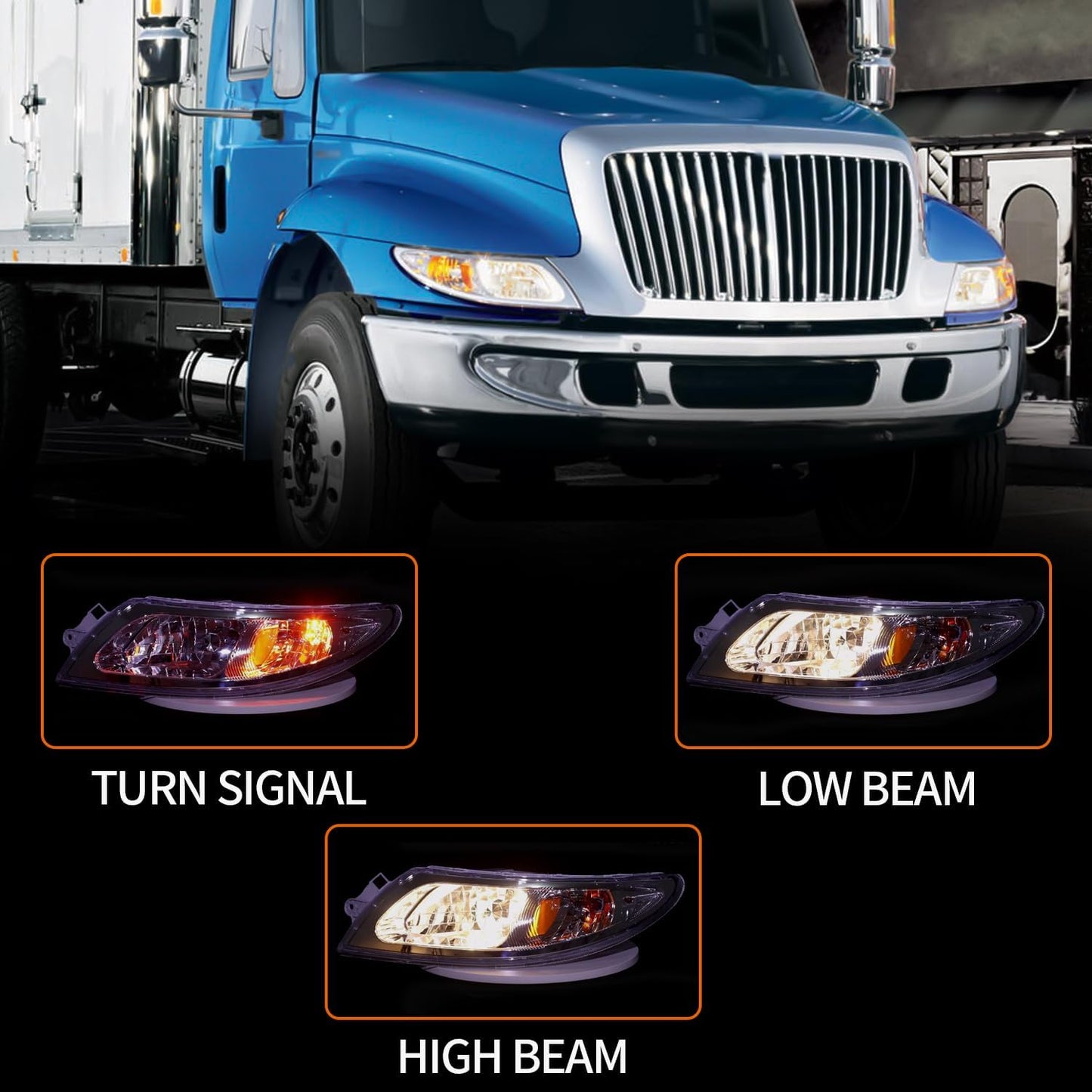 Headlights Assembly Fit for International Durastar 4200 4300 4400 4900 Truck,2002-2018 International 4300 Headlight Headlamp PairPair Driver Right Side)