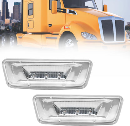 2PCS LED Side Marker Turn Signal Lights Compatible with Kenworth T680 T700 T880 Peterbilt 576, Clear Lens Amber Light Front Fender Side Light,Rectangular Cab Roof Marker Lights(Clear)
