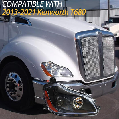 Headlight Assembly Fit for Kenworth T680 2013-2021, Halogen Headlights Headlamps W/Bulbs Chrome House Right  Headlight Assembly