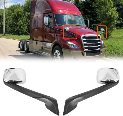 US Warehouse Local Stock Heated Pair Set Chrome Hood Mirror Fit for Freightliner New Cascadia 2018+ LH+RH Side