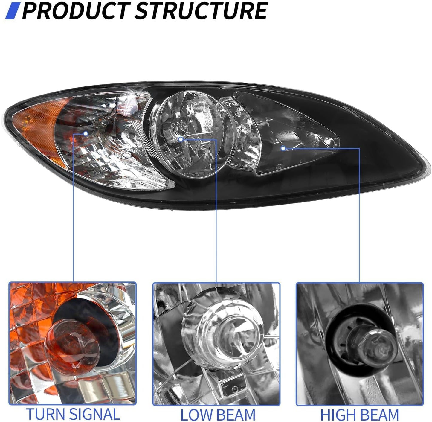 For 2008-2016 International Prostar Headlight Set Black