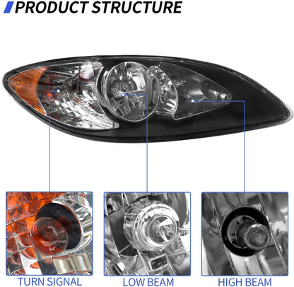 For 2008-2016 International Prostar Headlight Set Black