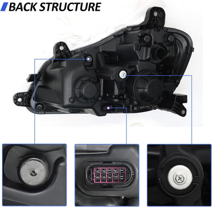 Headlight Assembly Fit for Kenworth T680 2013-2021, Halogen Headlights Headlamps W/Bulbs Black House Black, A Pair of Headlight Assembly