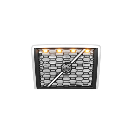 Front Hood Radiator Grille Grill Fit for 2018+ Volvo VNL Semi Trucks with Bug Screen and Light Strip (TR450)