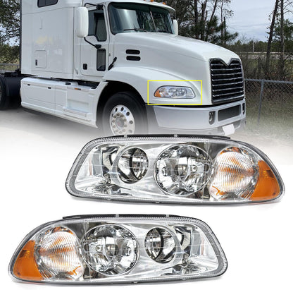 Headlight Assembly Fit for MACK GU4 GU5 GU7 CT713 GU8 CX CXN CXU CTP Semi Trucks, Pair of Chrome Headlamp Left/Driver & Right/Passenger Side Halogen,Bulbs Included