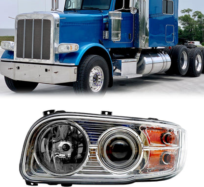 Headlight Assembly Fit for 2008-2018 Peterbilt 388-389, Halogen Headlights Headlamps W/Bulbs Chrome House (Left Headlight Assembly)