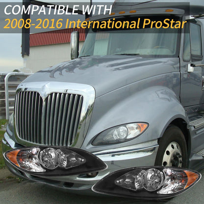 For 2008-2016 International Prostar Headlight Set Black