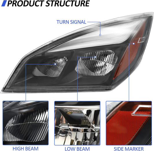  New Body Style Halogen Headlight Assembly Fit for Freightliner Cascadia 2018+, Left, Headlamps, Black Housing