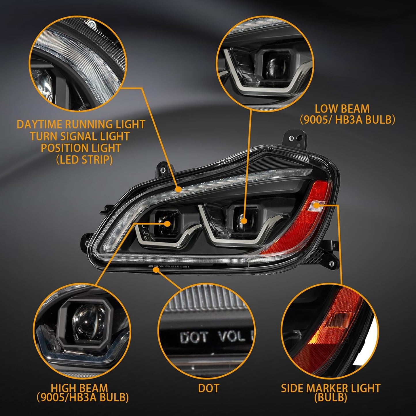 For kenworth headlight black pair