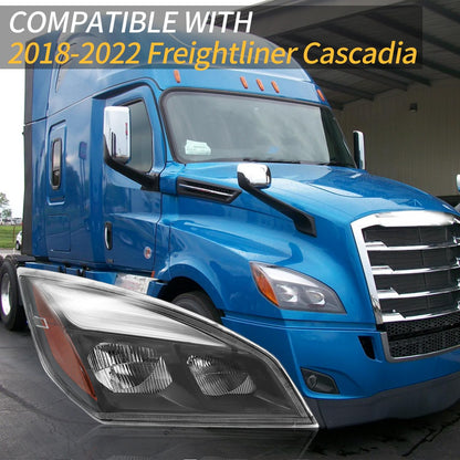 New Body Style Halogen Headlight Assembly Fit for Freightliner Cascadia 2018+,Right, Headlamps, Black Housing