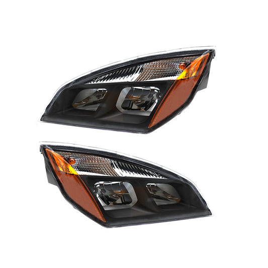 New Body Style Halogen Headlight Assembly Fit for Freightliner Cascadia 2018+, Pair Set, Headlamps, Black Housing