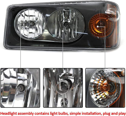 Headlights Assembly Fit for Mack Granite GU713 Lamp with Halogen Bulbs and Warm White,Both Sides Compatible with Select Mack Model Right Passenger