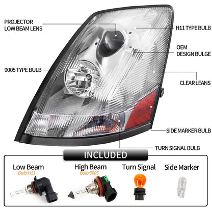 For Volvo VNL 2004-2017 Semi Truck Chrome Projector Halogen Headlight Set Pair